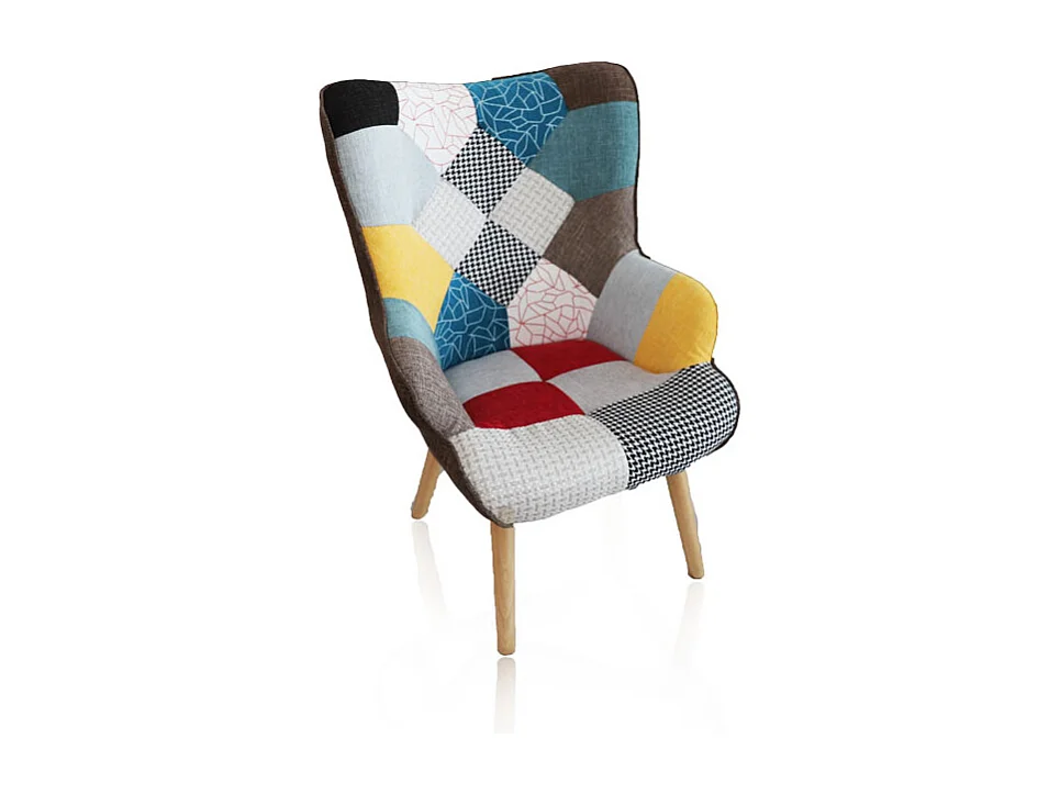 Poltrona Patchwork Memory Foam con Braccioli. Imbottita con Schienale Alto E Piedi in Legno, Design per Ufficio Studio Salotto Soggiorno 76 x 68 x 98 cm Multicolore