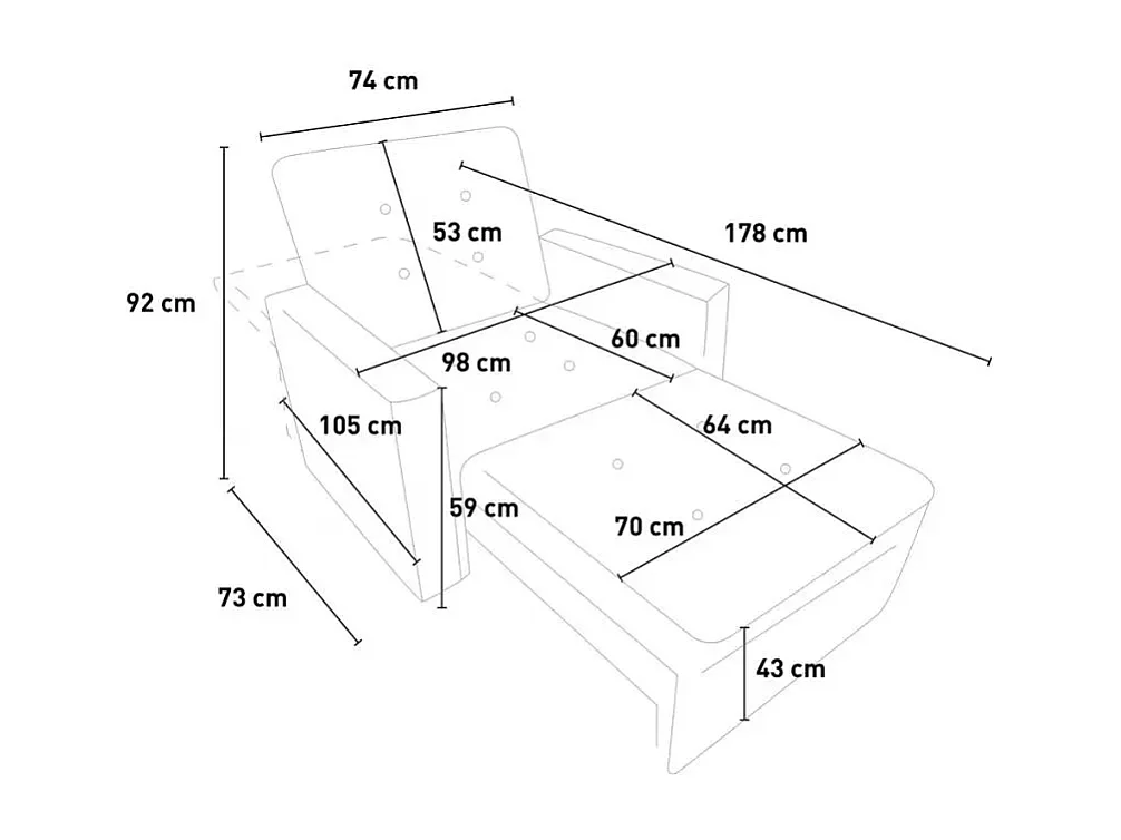 Platzsparendes modernes Design Einzelsessel Bett mit Armlehnen Brooke - Grau