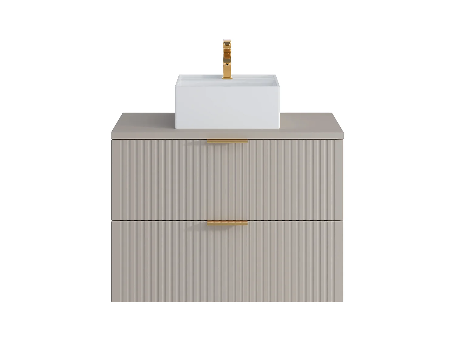 Móvel de casa de banho suspenso estriado com lavatório de pousar quadrado bege 80 cm - ZEVARA