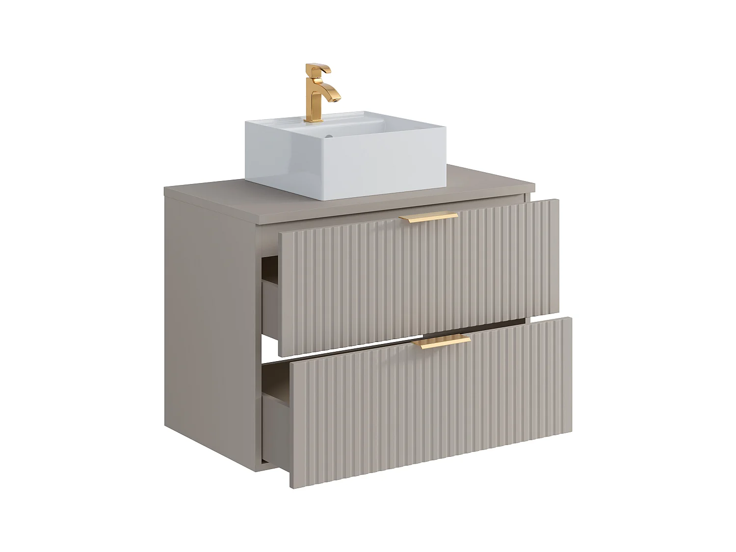 Móvel de casa de banho suspenso estriado com lavatório de pousar quadrado bege 80 cm - ZEVARA