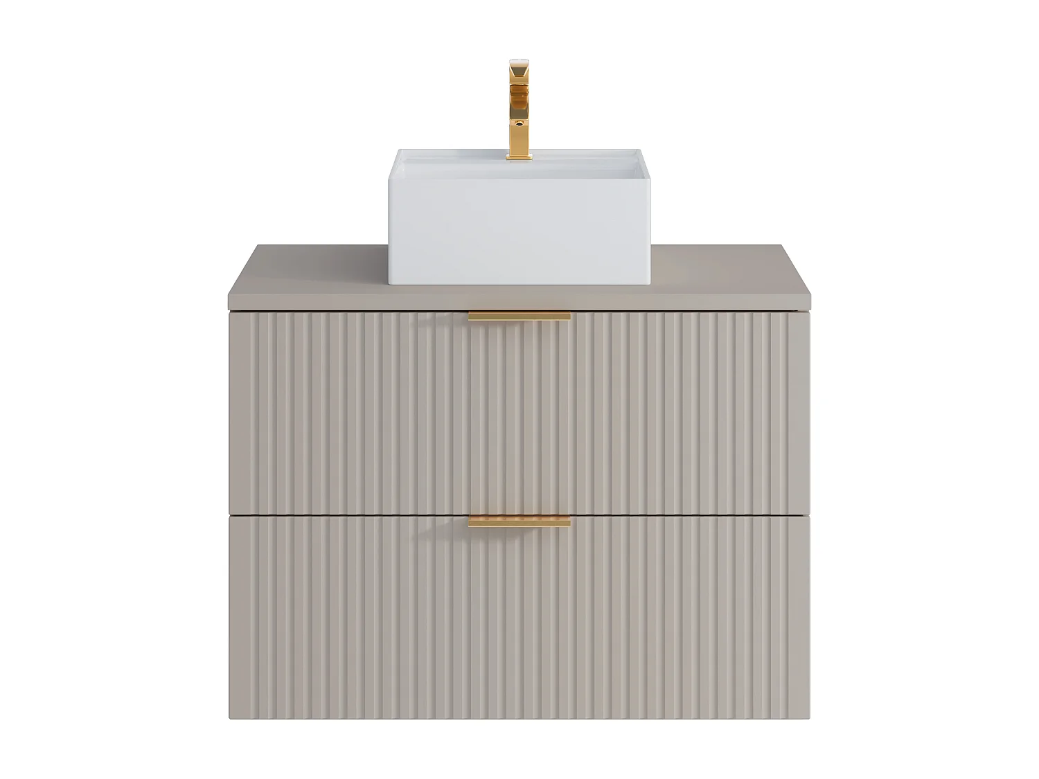 Meuble de salle de bain suspendu strié avec vasque à poser carrée - Beige - 80 cm - ZEVARA