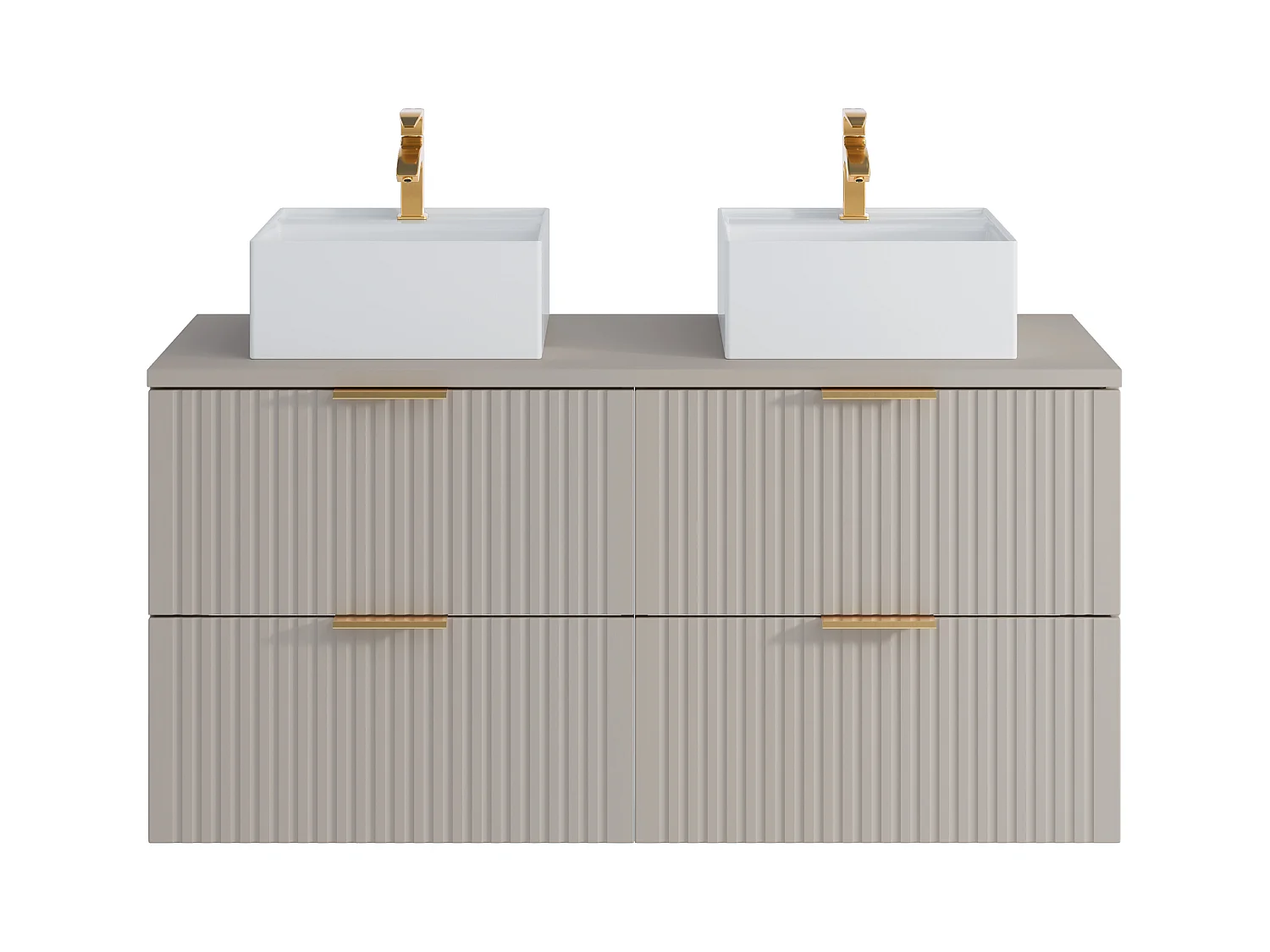 Mueble de baño suspendido con doble lavabo cuadrado sobre encimera - Beige - L120 cm - ZEVARA