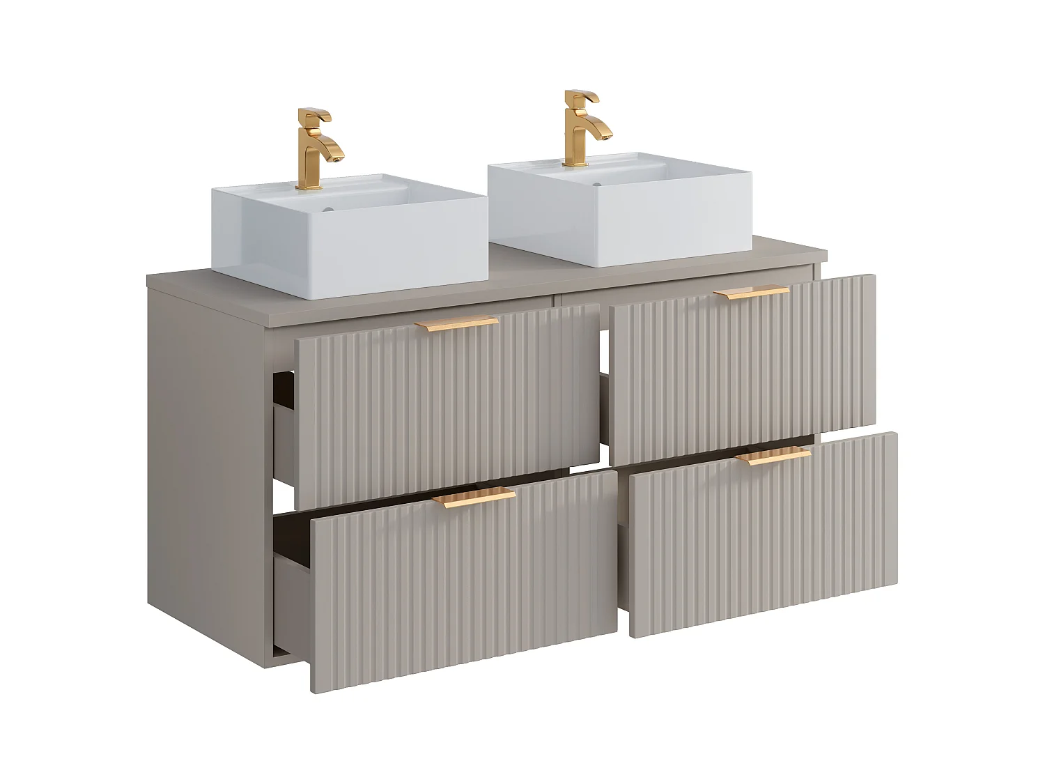 Mueble de baño suspendido con doble lavabo cuadrado sobre encimera - Beige - L120 cm - ZEVARA