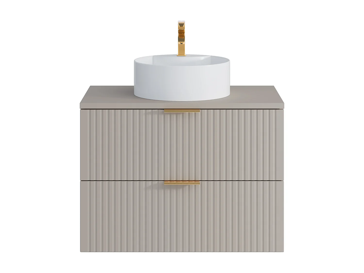 Meuble de salle de bain suspendu strié avec vasque à poser ronde - Beige - 80 cm - ZEVARA