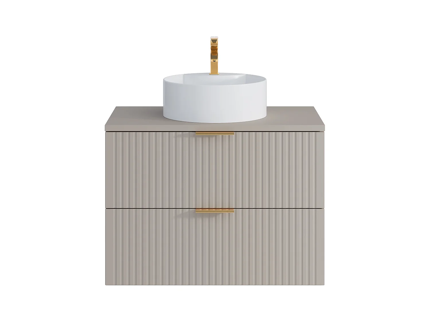 Geribbeld hangmeubel voor badkamer met ronde opbouwwastafel - Beige - 80 cm - ZEVARA