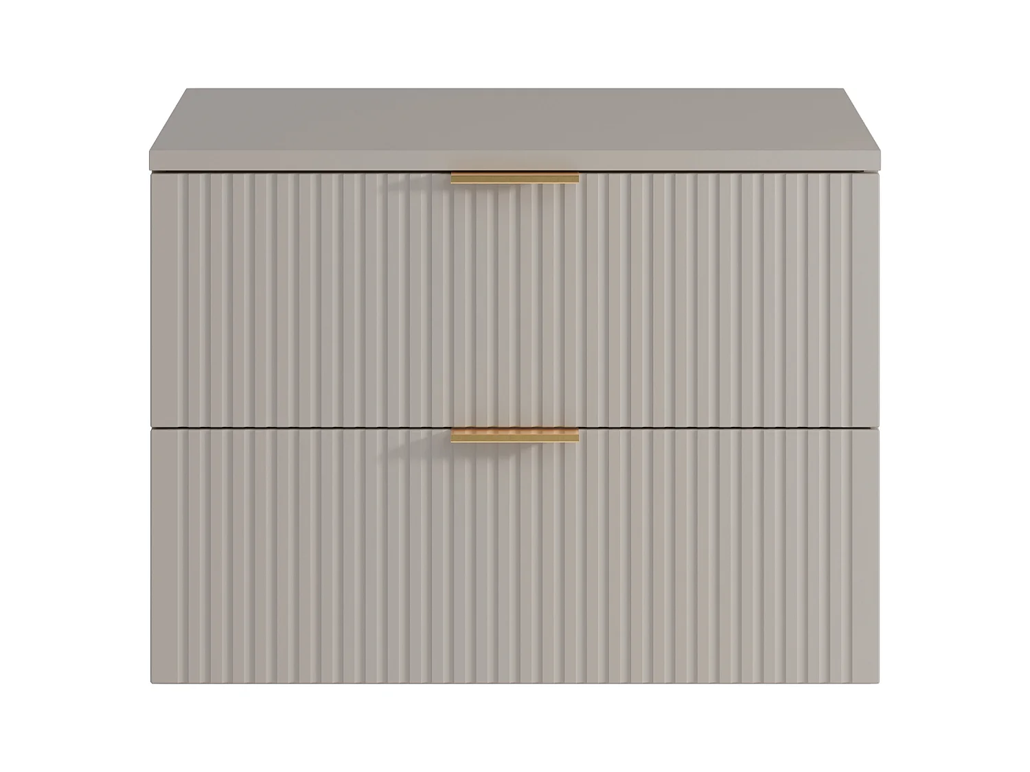 Geribbeld hangmeubel voor badkamer met ronde opbouwwastafel - Beige - 80 cm - ZEVARA
