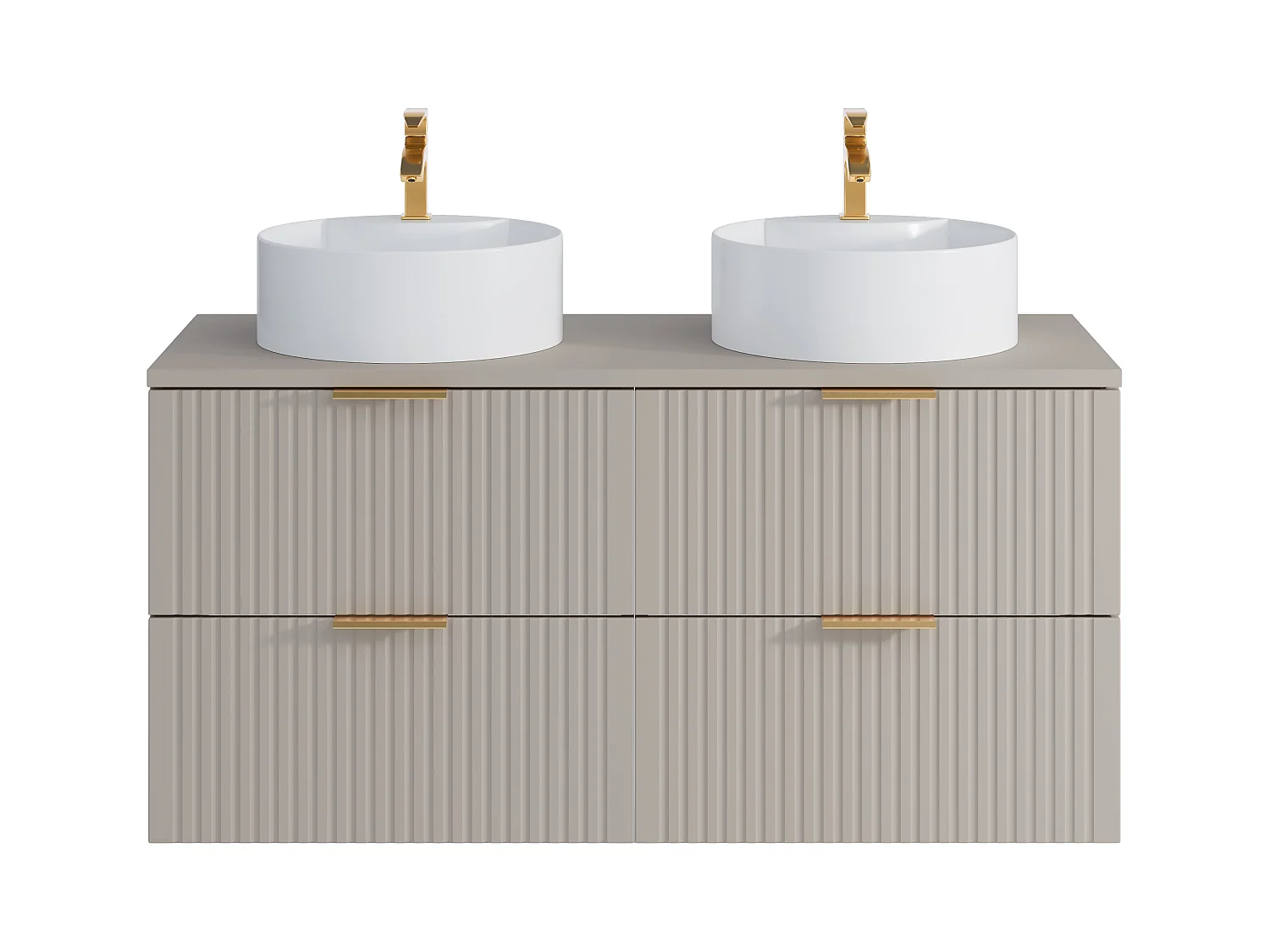Mueble de baño suspendido estriado con lavabo redondo sobre encimera - Beige - L120 cm - ZEVARA