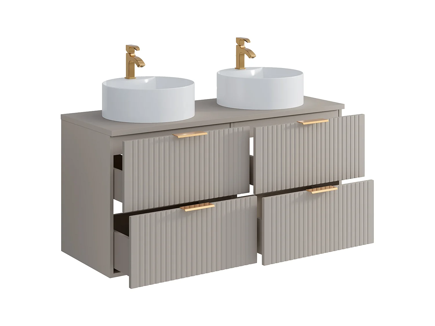 Mueble de baño suspendido estriado con lavabo redondo sobre encimera - Beige - L120 cm - ZEVARA