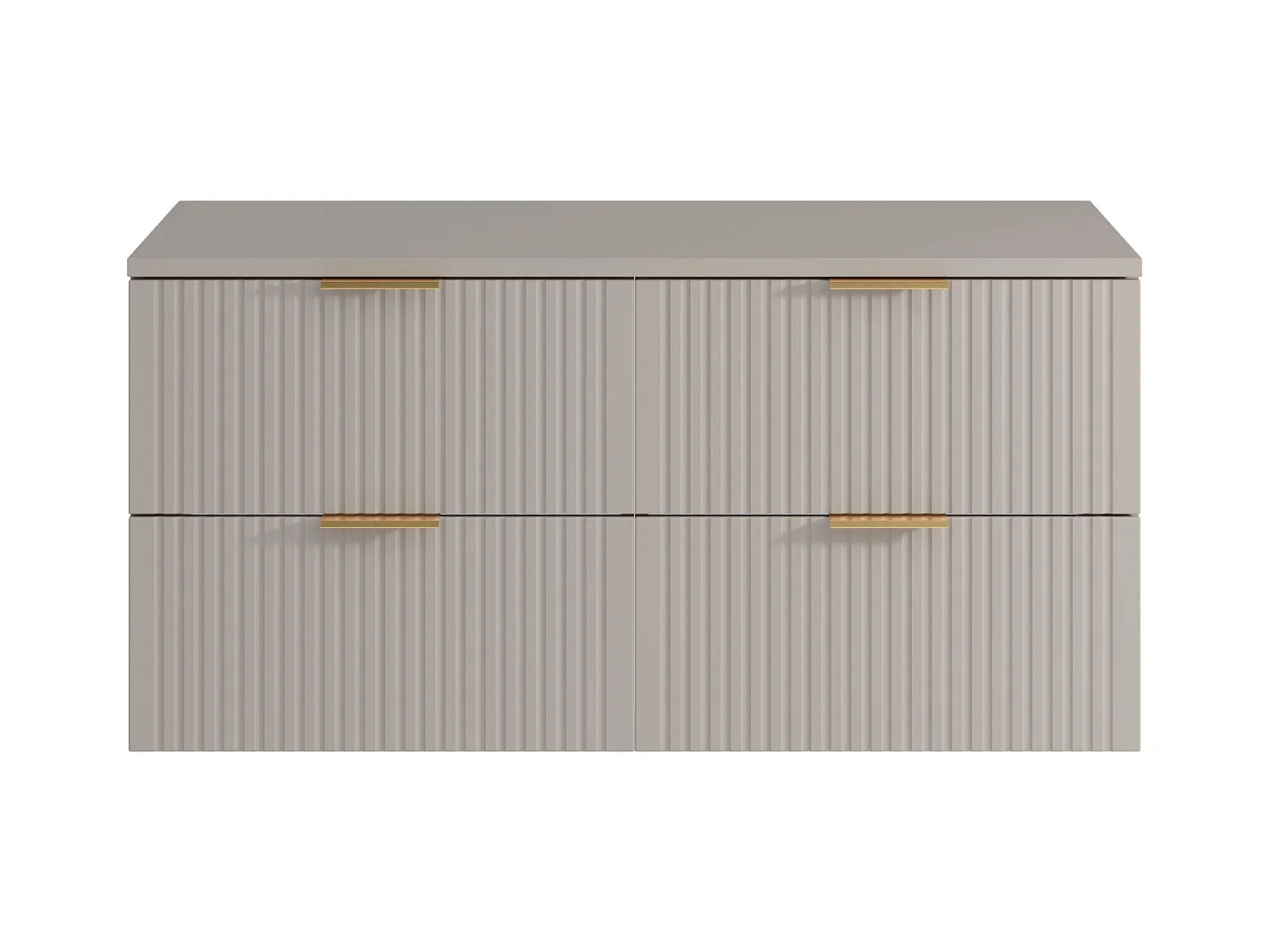 Mueble de baño suspendido estriado con lavabo redondo sobre encimera - Beige - L120 cm - ZEVARA