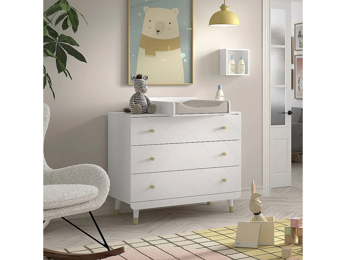 TINY WHITE - Table à langer et Commode 3 Tiroirs Motif Graphique