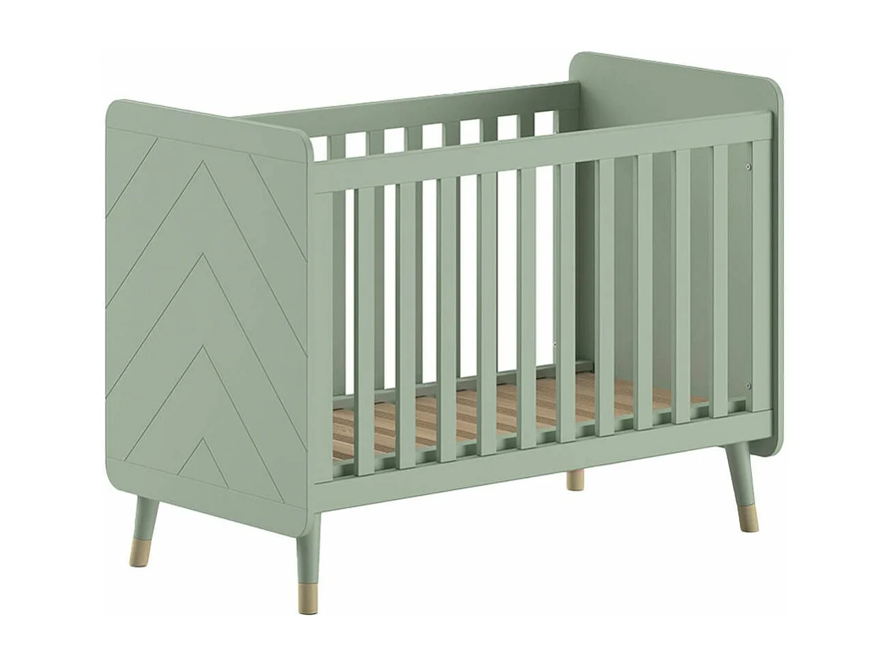 TINY WHITE - Chambre avec lit bébé vert + table à langer + Armoire 2 Portes