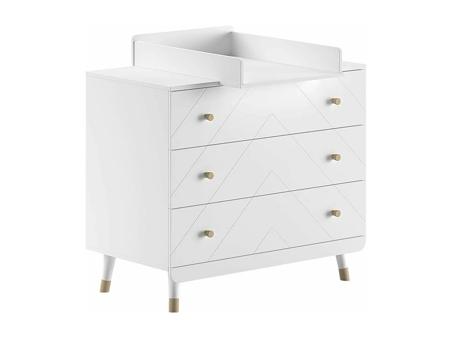 TINY WHITE - Chambre avec lit bébé vert + table à langer + Armoire 3 Portes