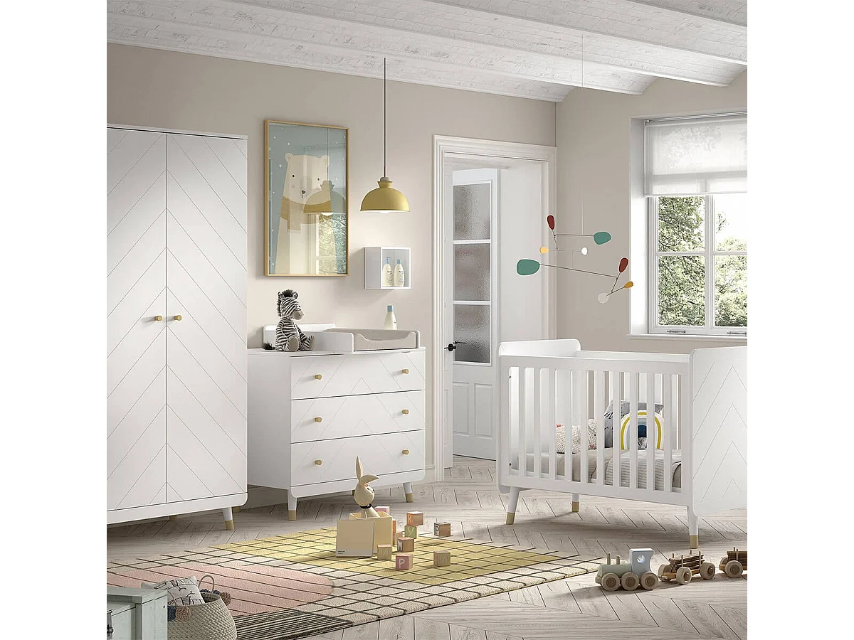 TINY WHITE - Chambre avec lit bébé + table à langer + Armoire 2 Portes
