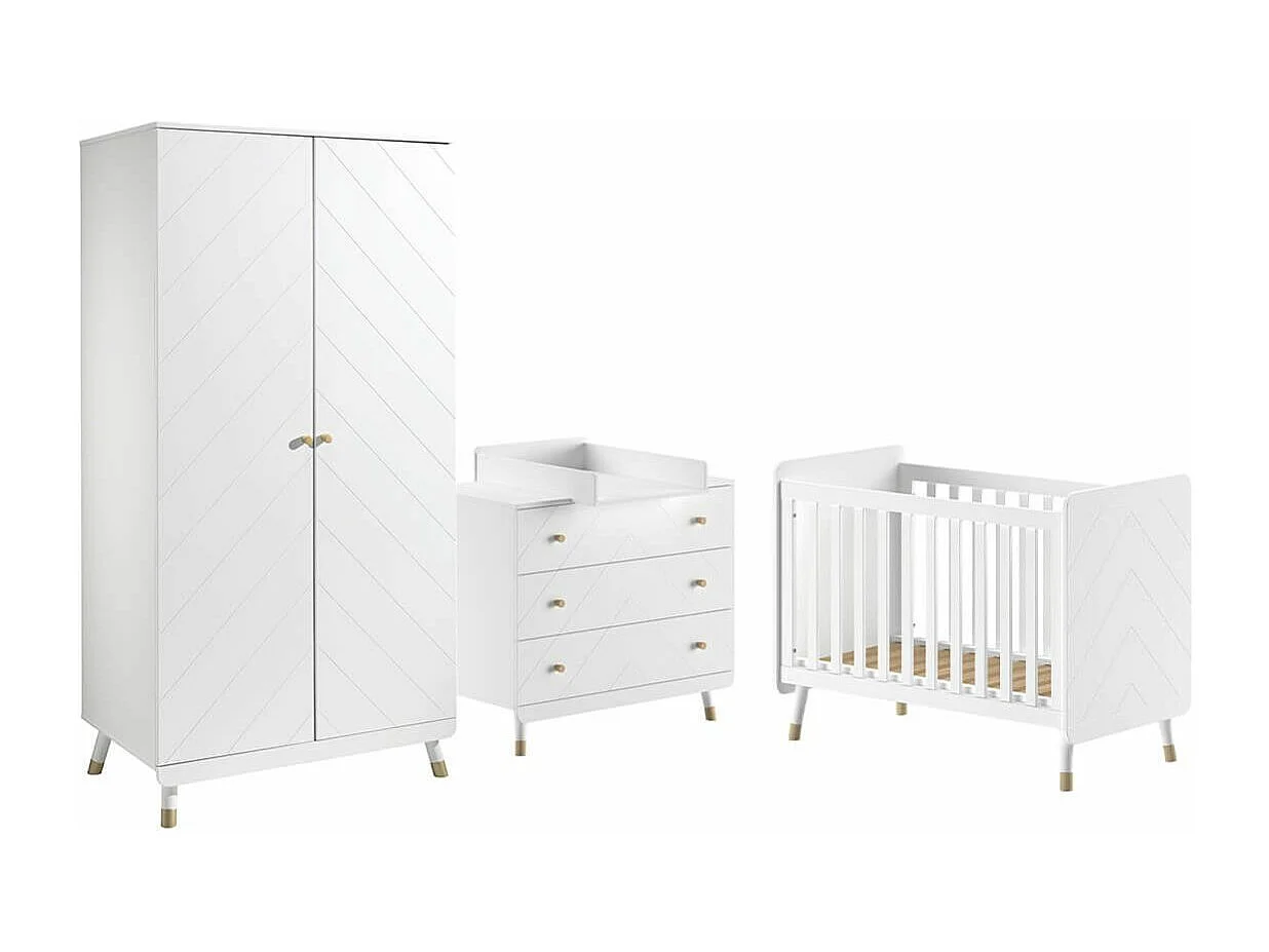 TINY WHITE - Chambre avec lit bébé + table à langer + Armoire 2 Portes