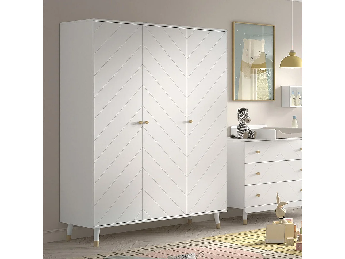 TINY WHITE - Armoire 3 Portes Blanche Motif Graphique