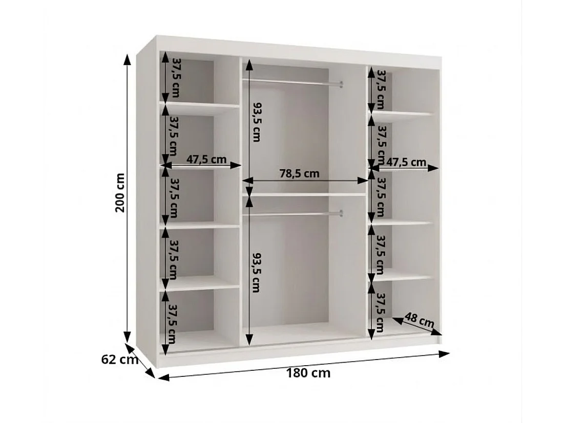 Armoire Royal À Portes Coulissantes 200/180/62 2 portes (Blanc)