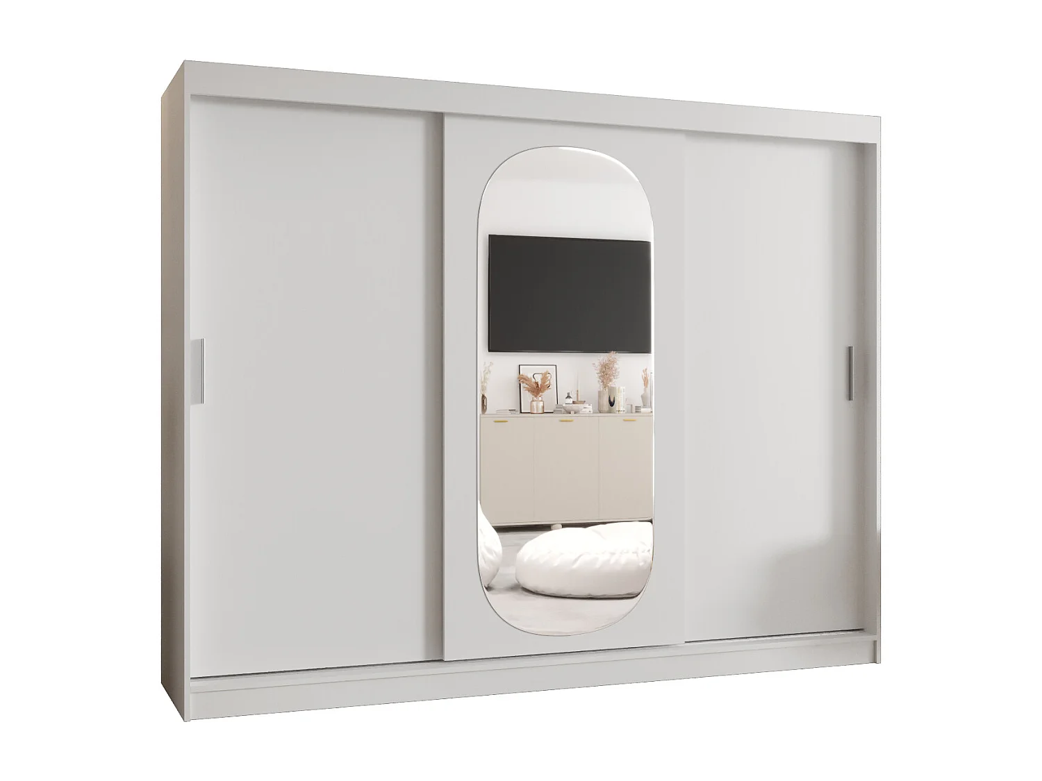 Schiebetürenschrank mit Spiegel ROYAL 200/250/62 3-Türig (Weiß)