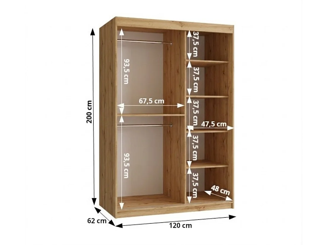 Schiebetürenschrank mit Spiegel ROYAL 200/120/62 2-Türig (Artisan)