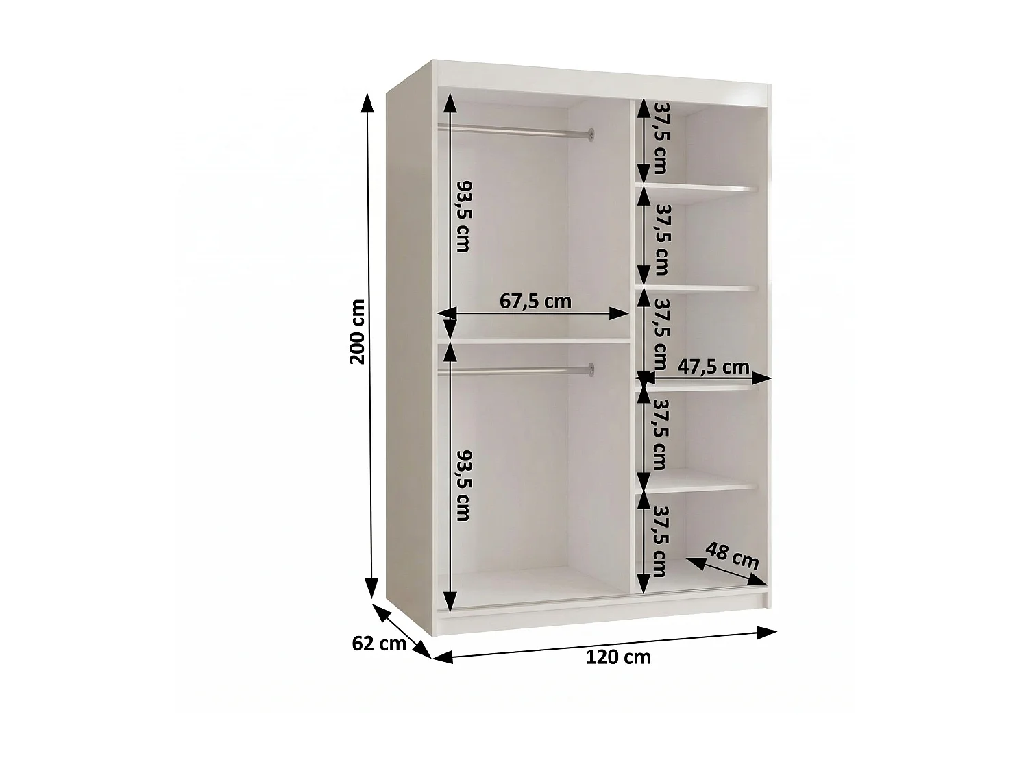 Armoire Royal À Portes Coulissantes 200/120/62 2 portes (Blanc)