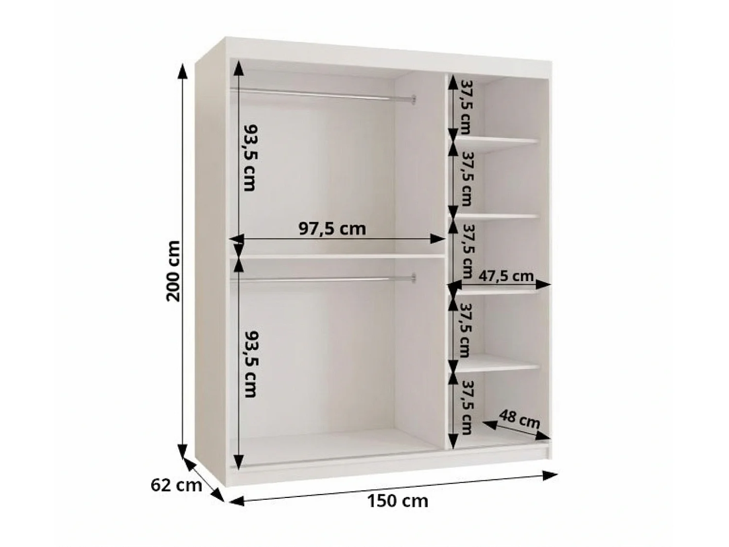 Schuifdeurkast Royal 200/150/62 2 deuren (Wit)