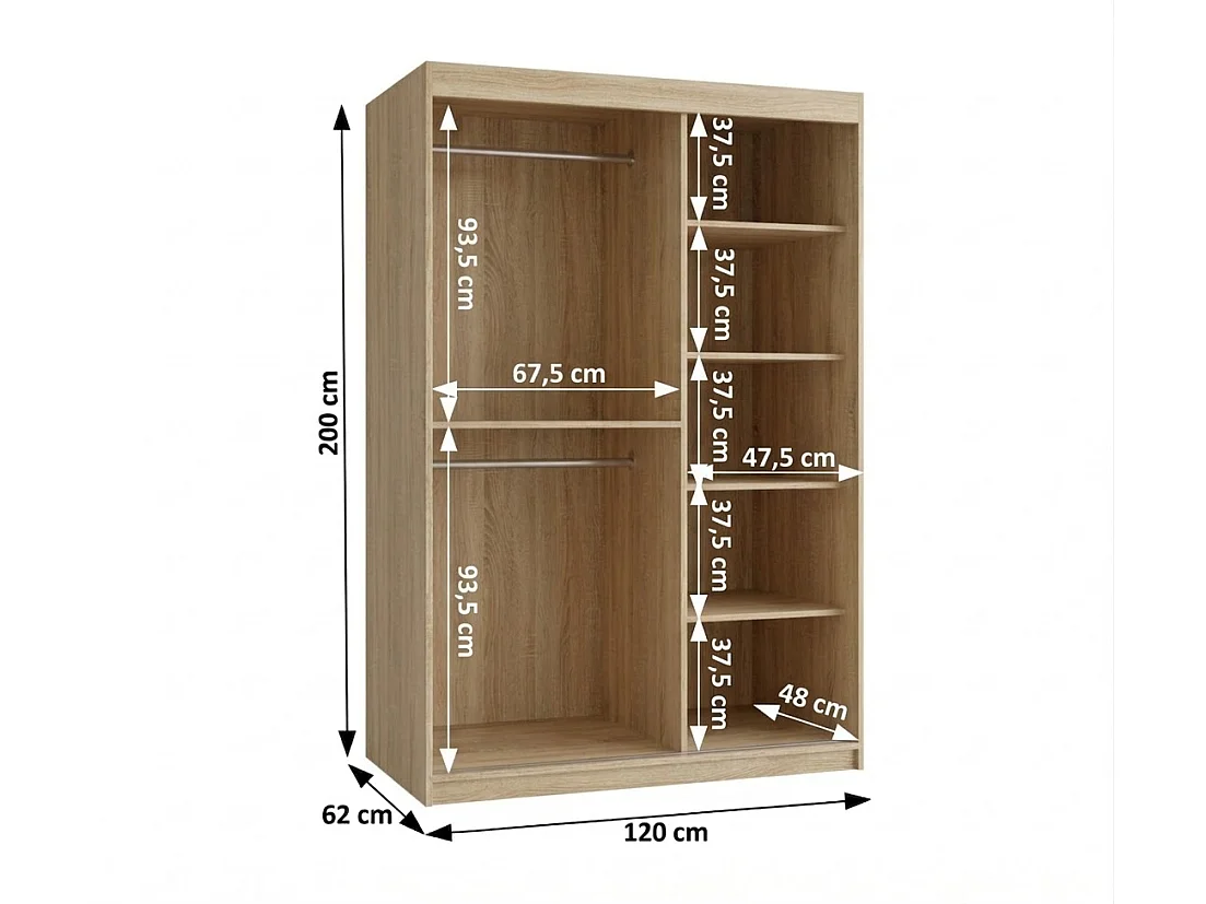 Schiebetürenschrank mit Spiegel ROYAL 200/120/62 2-Türig (Sonoma)