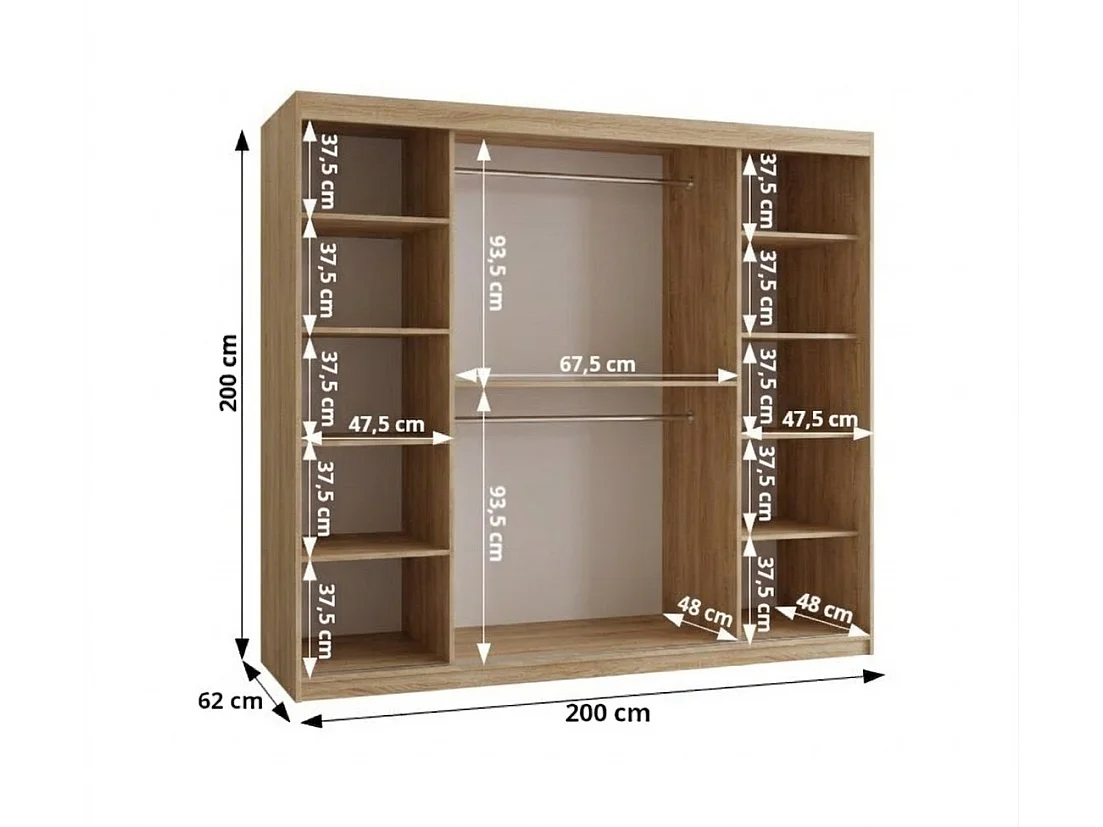 Schiebetürenschrank mit Spiegel ROYAL 200/200/62 2-Türig (Sonoma)