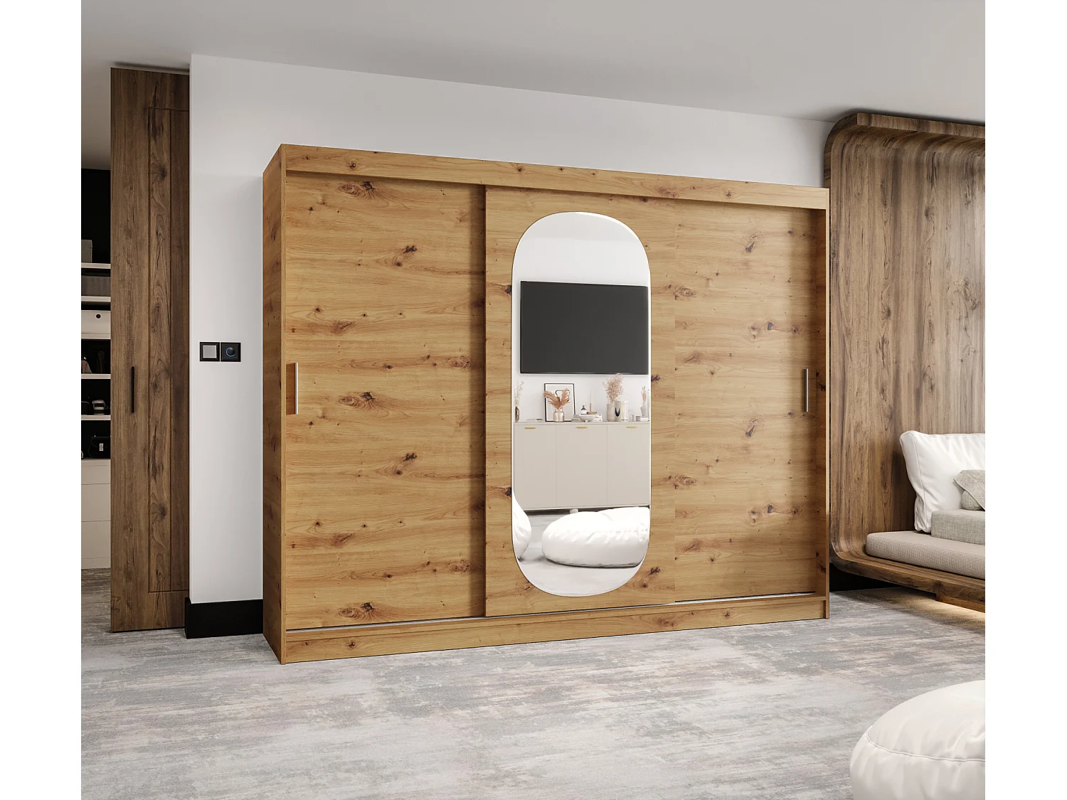 Schiebetürenschrank mit Spiegel ROYAL 200/250/62 3-Türig (Artisan)