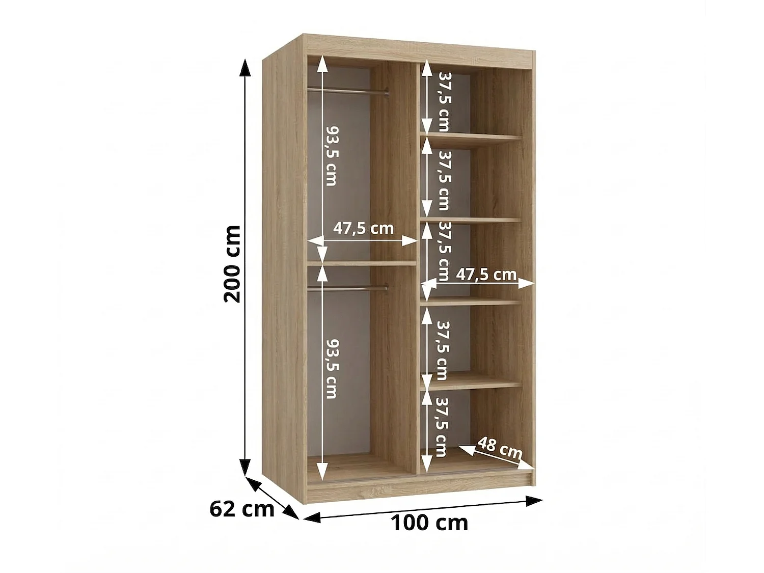 Armadio con porte scorrevoli Royal 200/100/62 2 porta (Sonoma)