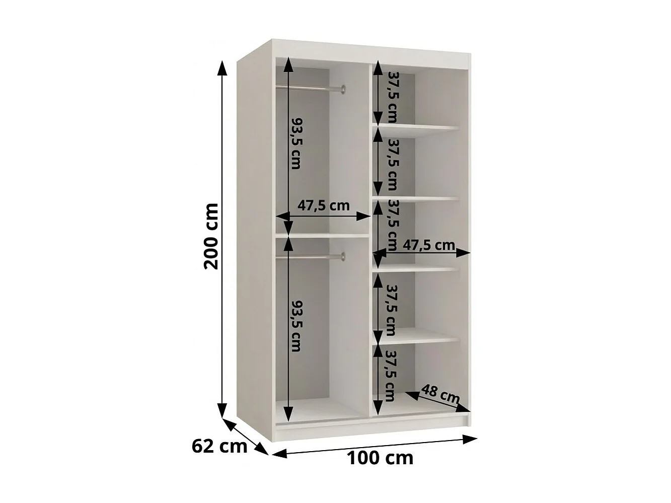 Armadio con porte scorrevoli Royal 200/100/62 2 porta (Bianco)