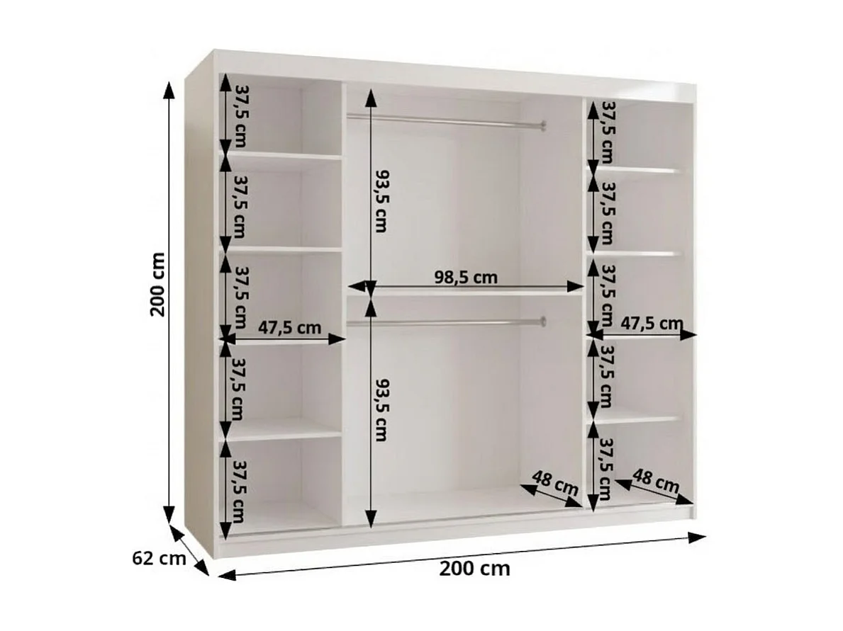 Armoire Royal À Portes Coulissantes 200/200/62 2 portes (Blanc)