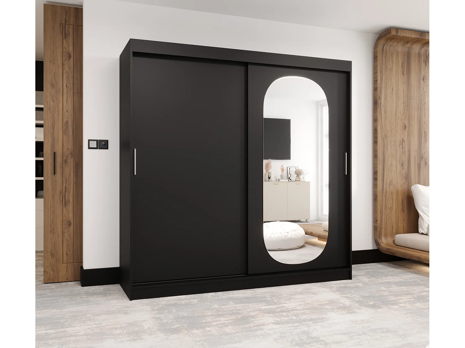 Schiebetürenschrank mit Spiegel ROYAL 200/200/62 2-Türig (Schwarz)