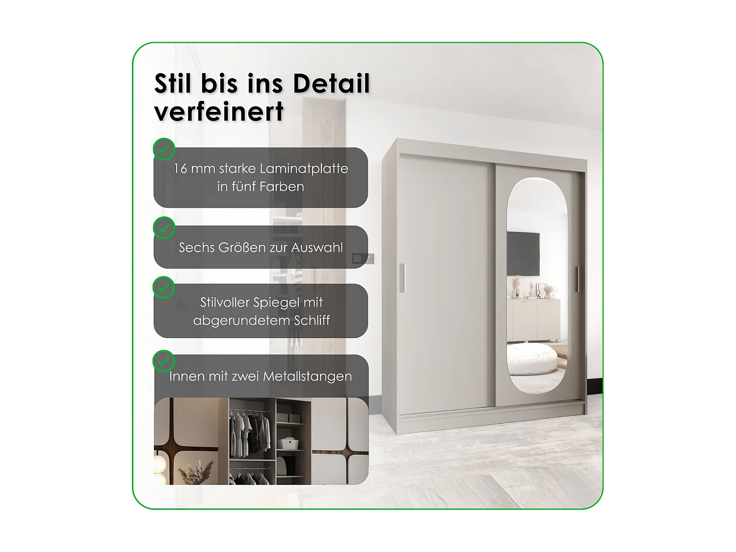 Schiebetürenschrank mit Spiegel ROYAL 200/200/62 2-Türig (Kaschmir)