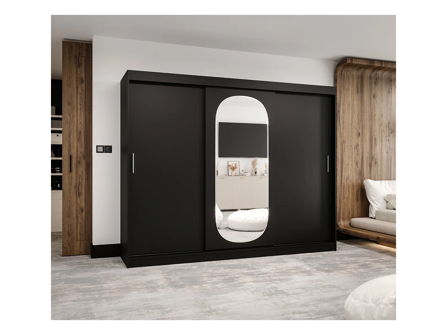 SCHWEBETÜRENSCHRANK ROYAL 200/250/62 3-Türig (Schwarz)