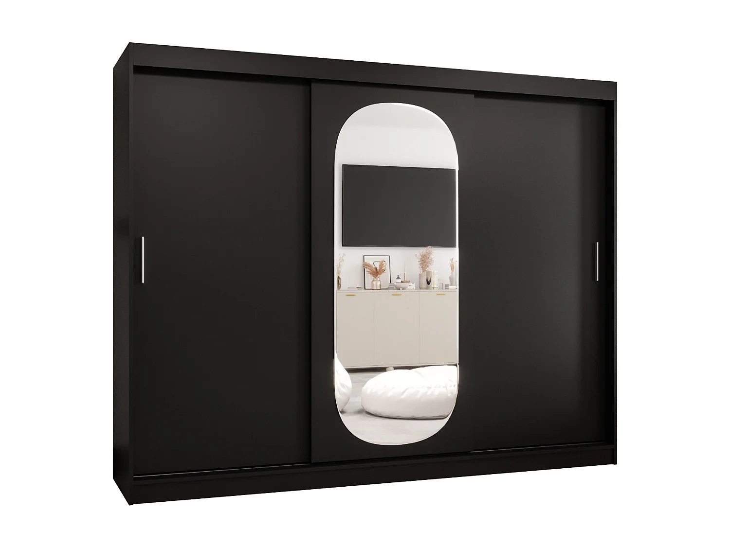 Schiebetürenschrank mit Spiegel ROYAL 200/250/62 3-Türig (Schwarz)
