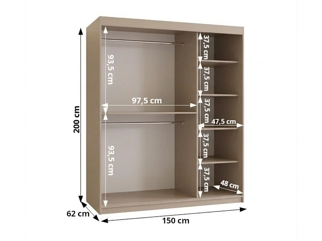 Schuifdeurkast Royal 200/150/62 2 deuren (Kasjmier)