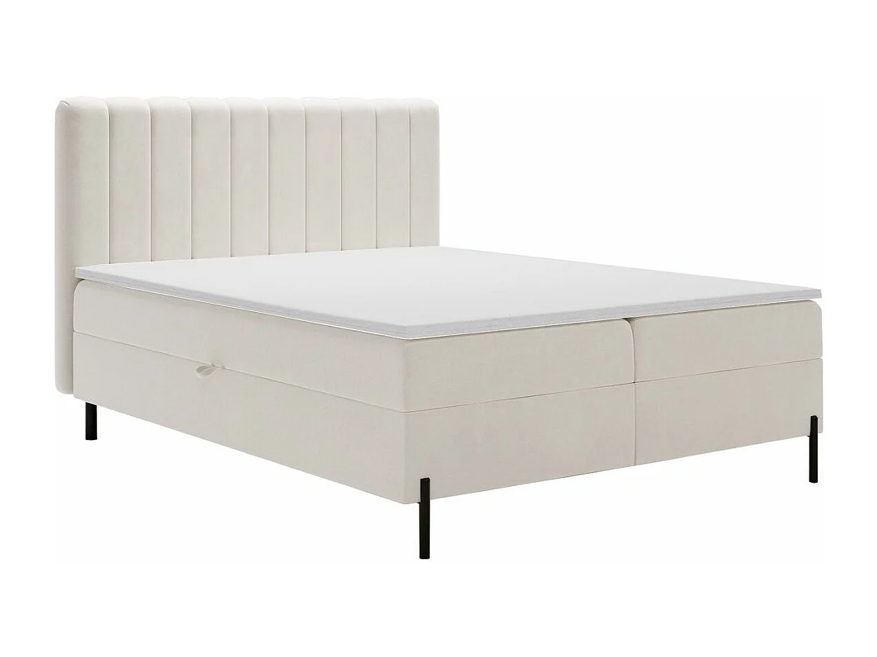 Lit continental Primavera avec rangement - 160 x 200 - double - velours - crème
