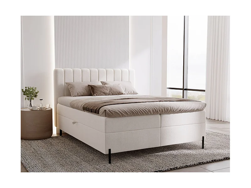 Lit continental Primavera avec rangement - 180 x 200 - double - velours - crème