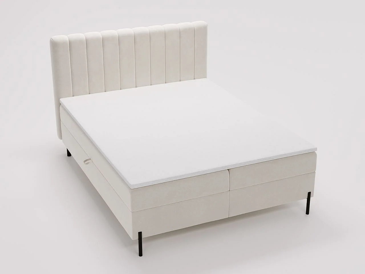 Lit continental Primavera avec rangement - 180 x 200 - double - velours - crème