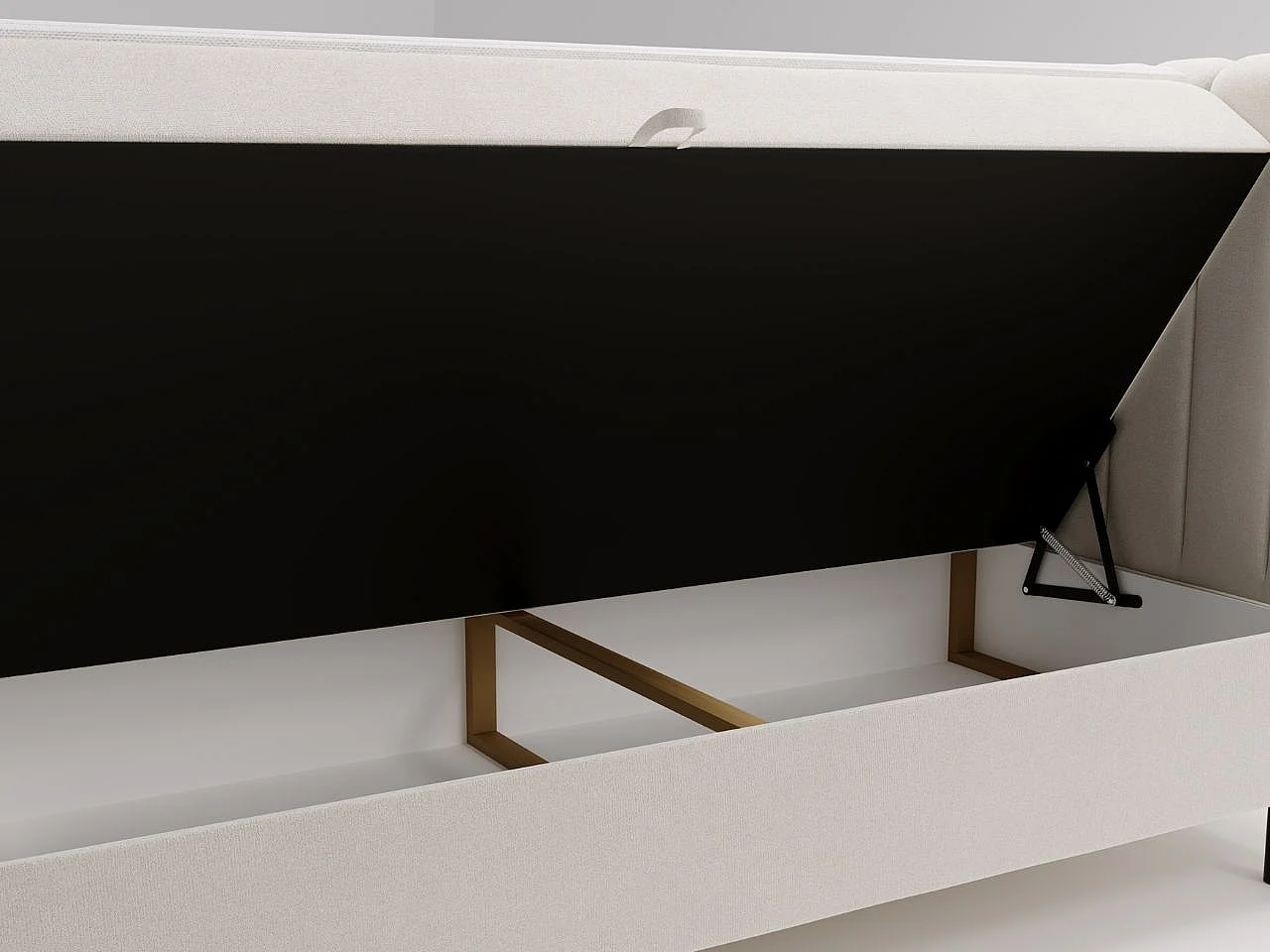 Lit continental Primavera avec rangement - 180 x 200 - double - velours - crème