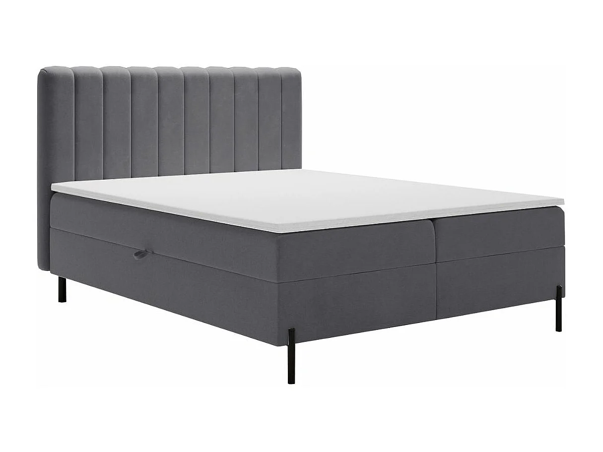 Lit continental Primavera avec rangement - 140 x 200 - double - velours - gris