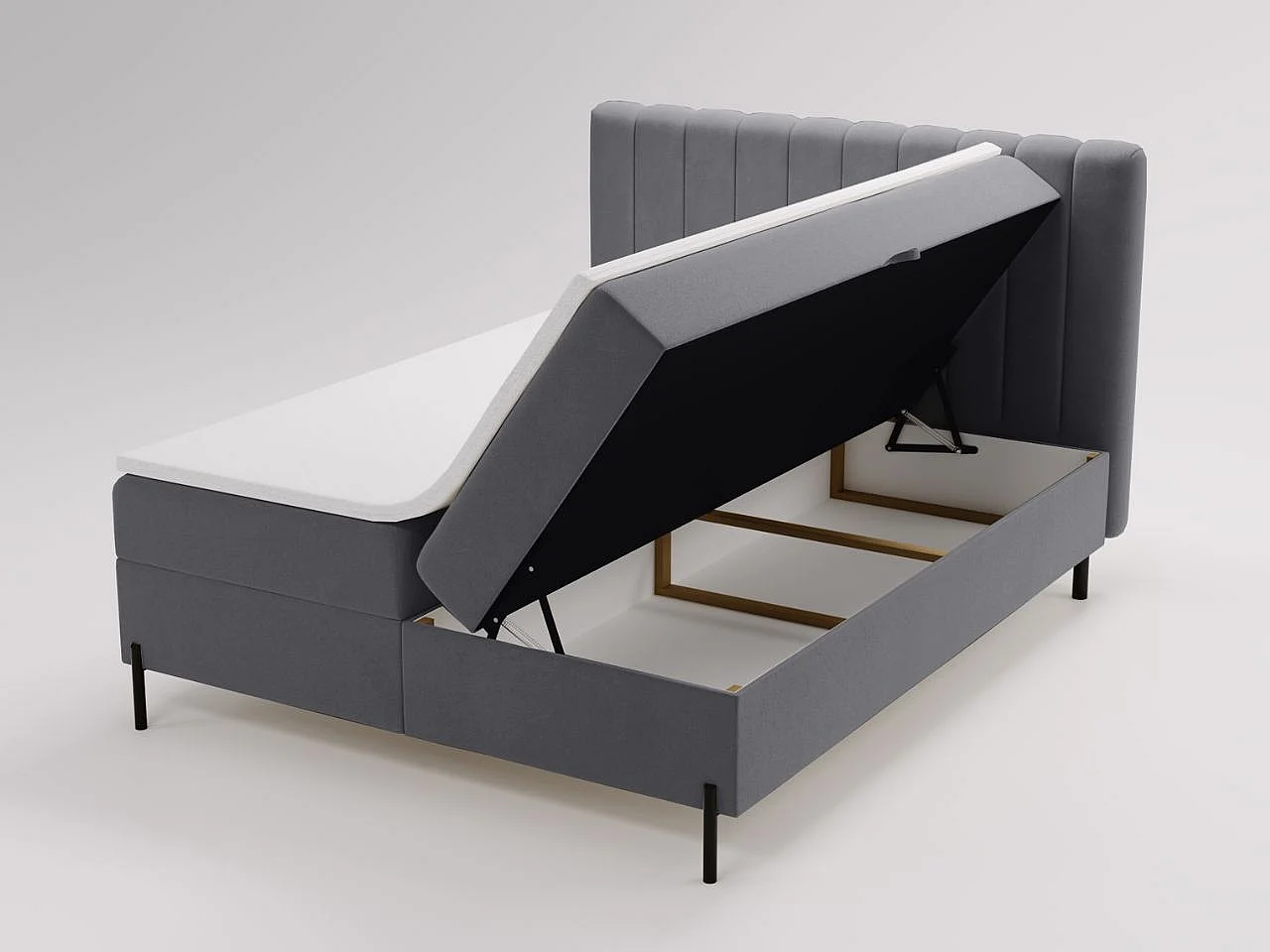 Lit continental Primavera avec rangement - 140 x 200 - double - velours - gris