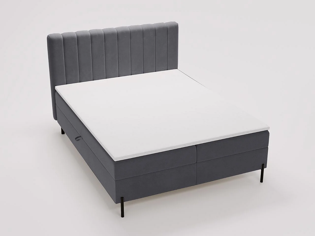 Lit continental Primavera avec rangement - 160 x 200 - double - velours - gris
