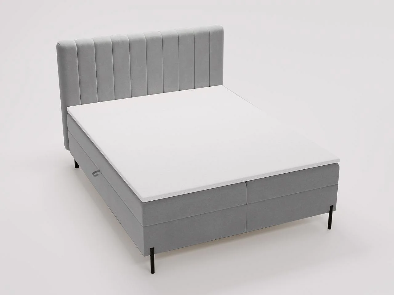 Lit continental Primavera avec rangement - 140 x 200 - double - velours - gris clair