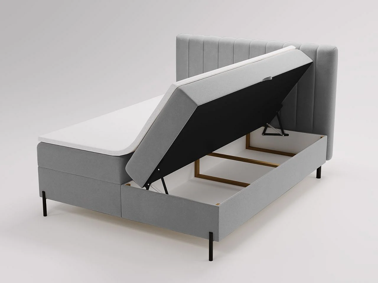 Lit continental Primavera avec rangement - 140 x 200 - double - velours - gris clair