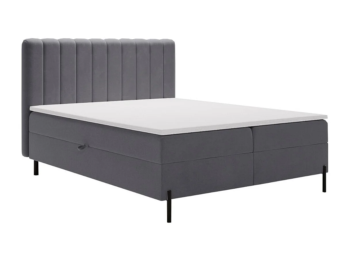 Lit continental Primavera avec rangement - 180 x 200 - double - velours - gris