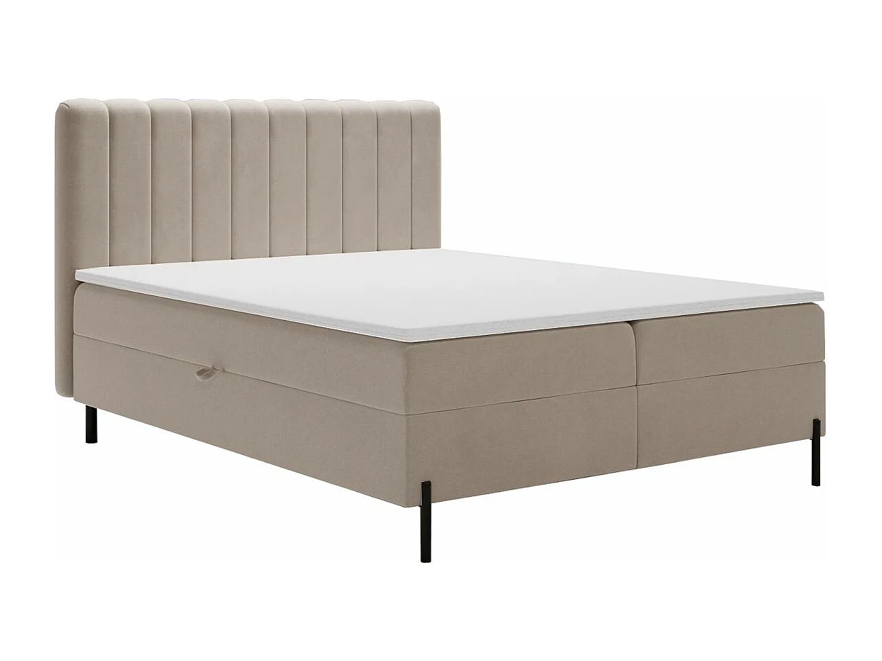 Lit continental Primavera avec rangement - 140 x 200 - double - velours - beige