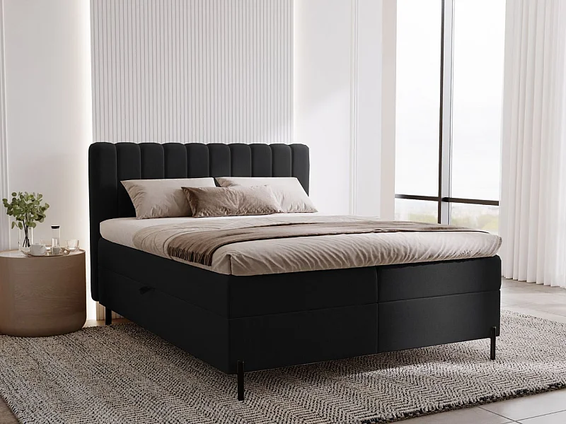 Lit continental Primavera avec rangement - 120 x 200 - double - velours - noir