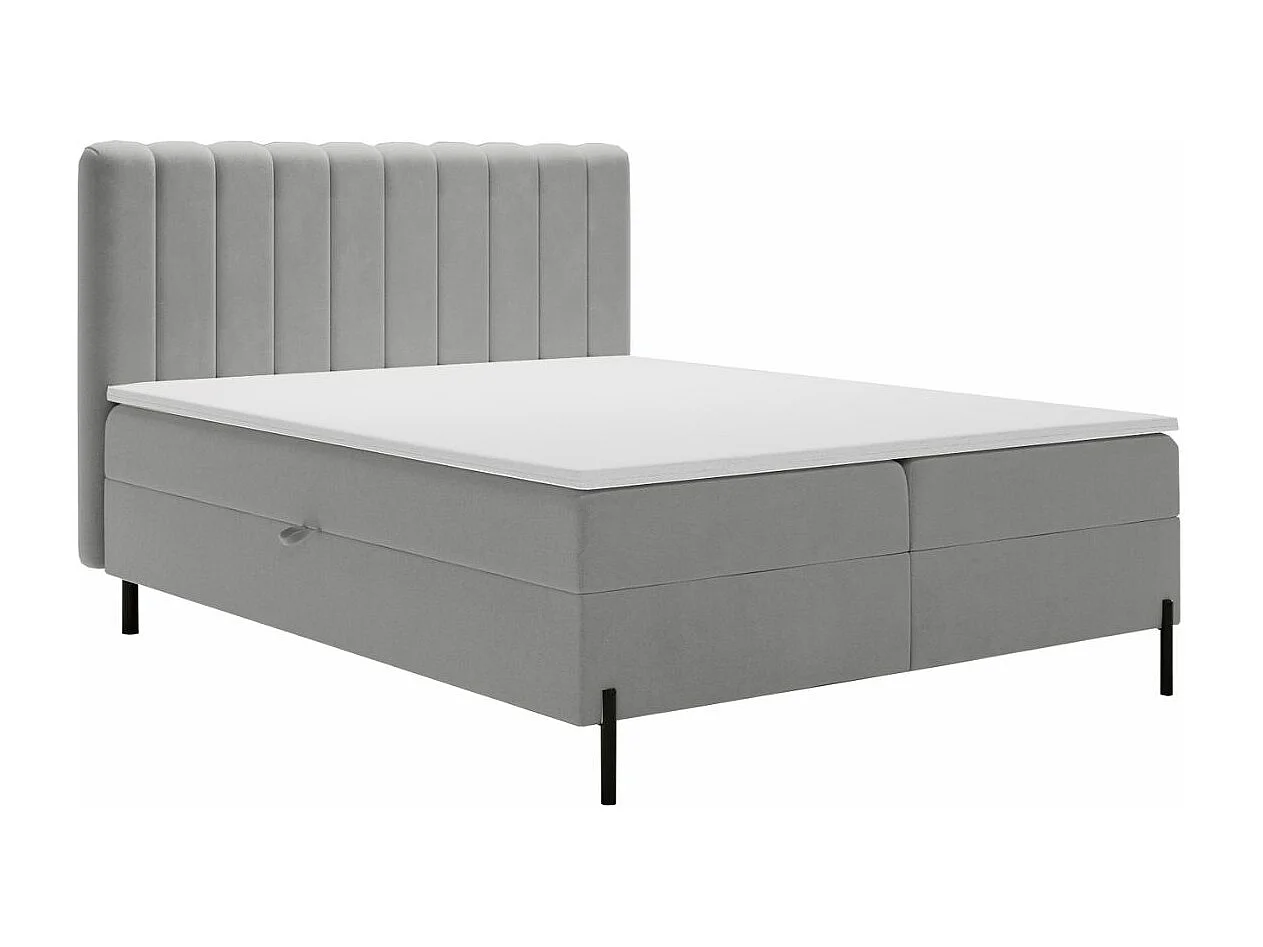 Lit continental Primavera avec rangement - 120 x 200 - double - velours - gris clair