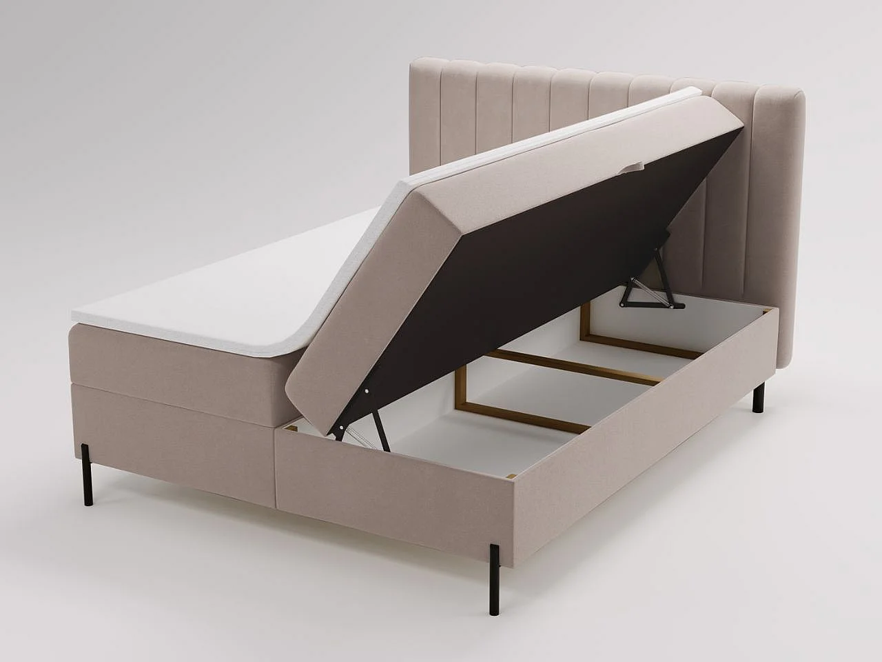 Lit continental Primavera avec rangement - 120 x 200 - double - velours - beige