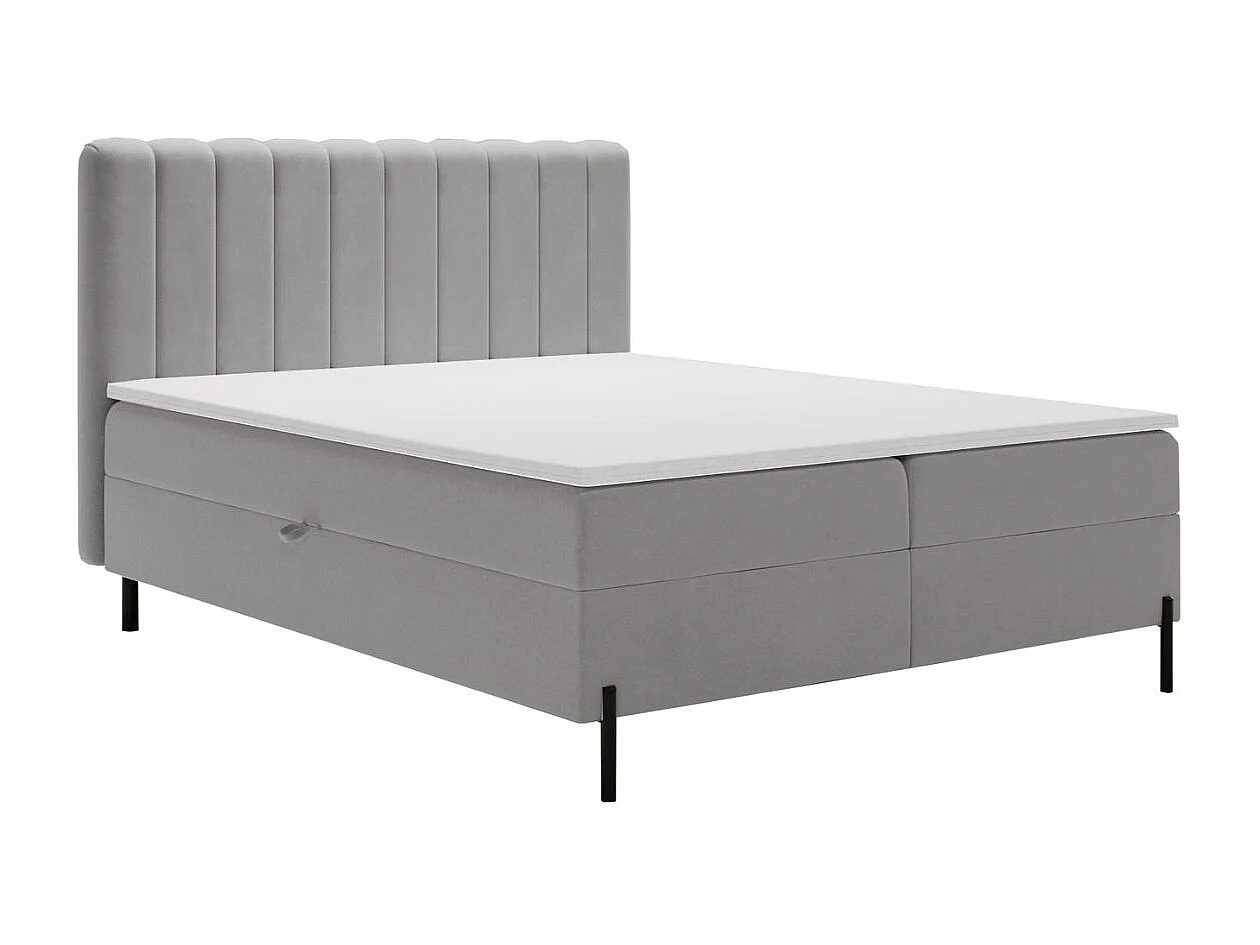 Lit continental Primavera avec rangement - 180 x 200 - double - velours - gris clair